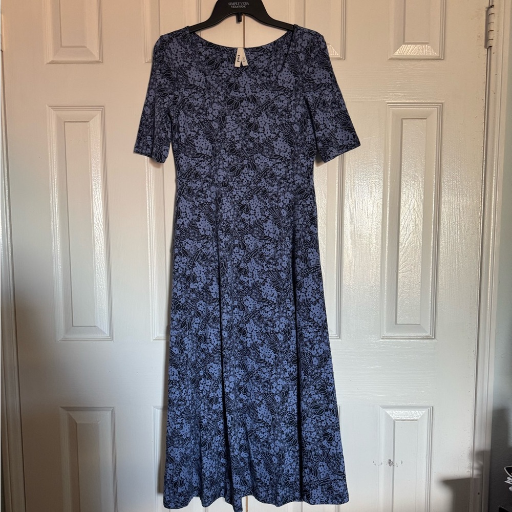 NWOT Pact Organic Cotton Navy Blue Fit & Flare Signature Scoop Dress Small - Picture 2 of 4